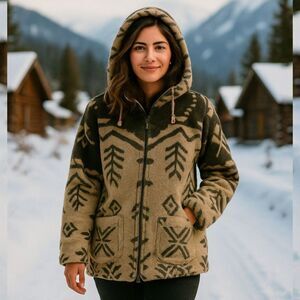 BB Dakota 1X Navajo Aztec Sherpa Fleece Jacket Hood Boho Western Cabincore Cozy